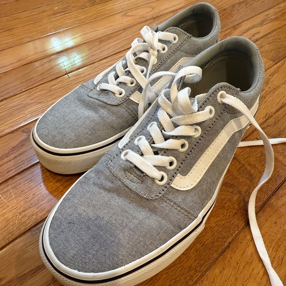 Vans Gray and White Athletic Shoes with Signature Stripe